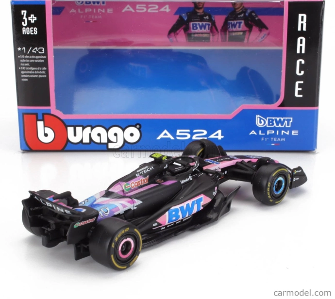 Bburago Alpine F1  A524 Team Bwt Alpine N 10 Season 2024 Pierre Gasly 1:43 Černá Modrá Růžová