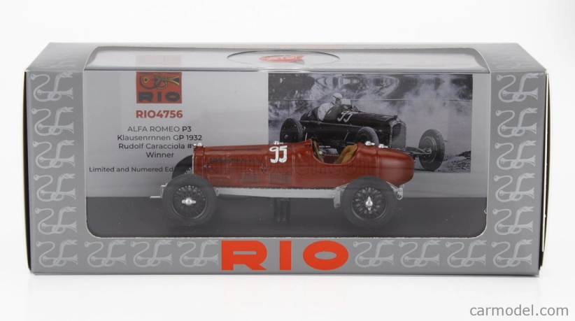 Rio-models Alfa romeo P3 Spider N 30 Klausenrnnen Gp 1932 Rudolf Caracciola 1:43 Červená