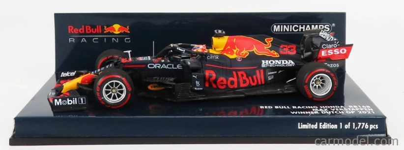Minichamps Red bull F1 Rb16b Honda Ra620h Team Aston Martin N 33 Víťaz GP Holandska 2021 Max Verstappen 1:43 Matná modrá žltá červená