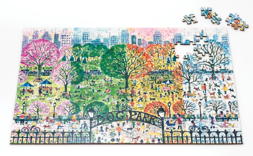 Galison Drevené puzzle Psí park 4 ročné obdobia 250 dielikov