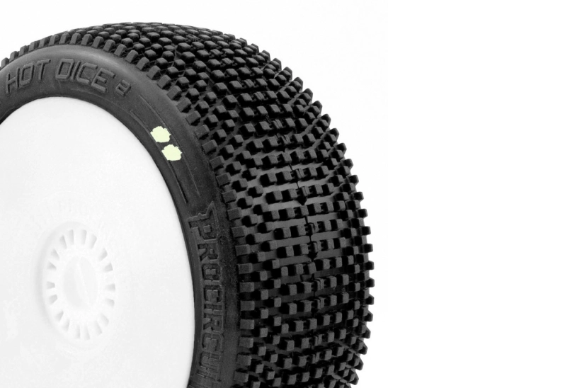 HOT DICES V2 BUGGY S1 (SUPER SOFT) lepené pneumatiky, biele disky, 2 ks.