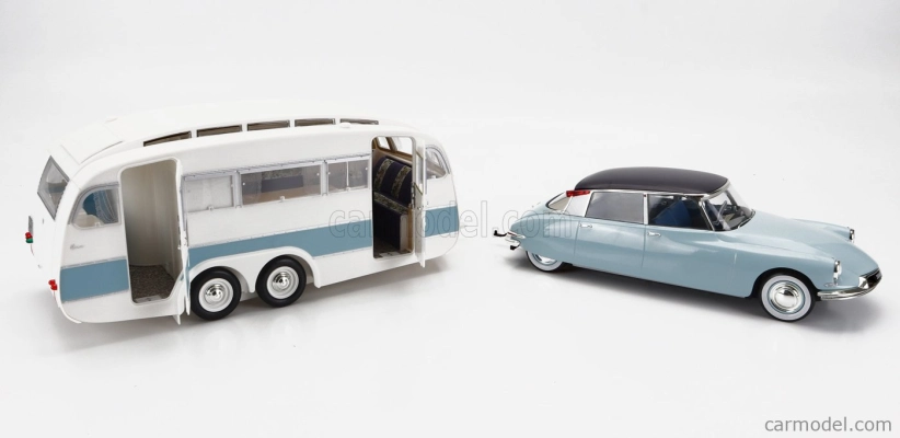 Norev Citroen Ds19 s Roulotte 1960 1:18 modrá biela