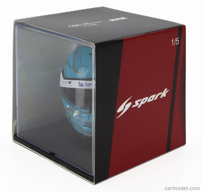 Spark-model Bell helmet F1 Casco Helmet Alfa Romeo C43 Team Stake N 77 Belgium Gp 2023 Valtteri Bottas 1:5 Světle Modrá