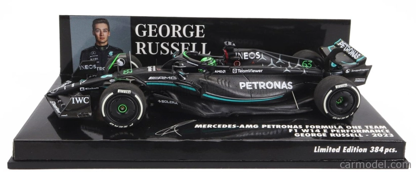 Minichamps Mercedes gp F1 W14 Team Mercedes-amg Petronas Formula One N 63 7th Bahrain Gp 2023 George Russel 1:43 Matt Black