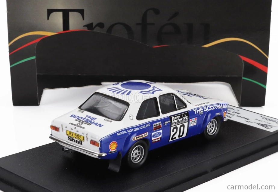 Trofeu Ford england Escort Mki Rs 1600 (night Version) N 20 Rac Rally 1973 Andrew Cowan - Johnstone Syer 1:43 Bílá Modrá