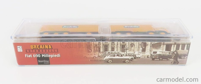 Brekina plast Fiat 690 Truck Millepiedi 4-assi Fredella La Pasta Di Foggia 1961 1:87 žltá čierna