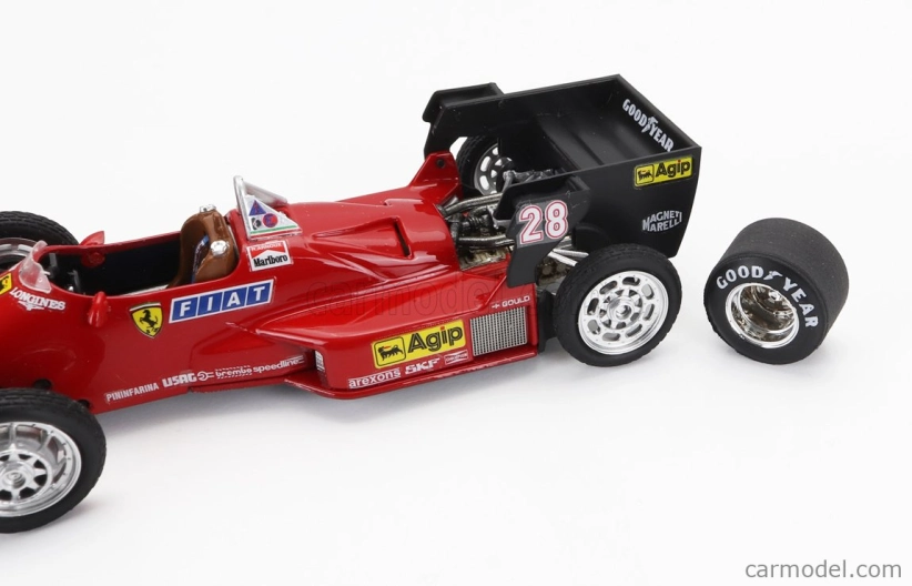 Brumm Iveco fiat Fiat Iveco 190 Truck Car Transporter Monaco Gp 1984 With 2x F1 Ferrari 126ck Turbo N 27 Michele Alboreto - N 28 Rene Arnoux + Figures And Accessories 1:43 Red