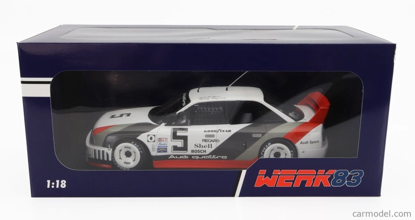 Werk83 Audi 90 Quattro Team Audi Sport N 5 500km Road America Imsa 1989 H.haywood - S.goodyear 1:18 Bielo-šedo-červená