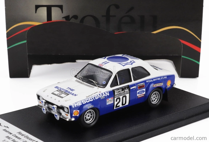 Trofeu Ford england Escort Mki Rs 1600 (night Version) N 20 Rac Rally 1973 Andrew Cowan - Johnstone Syer 1:43 Bílá Modrá