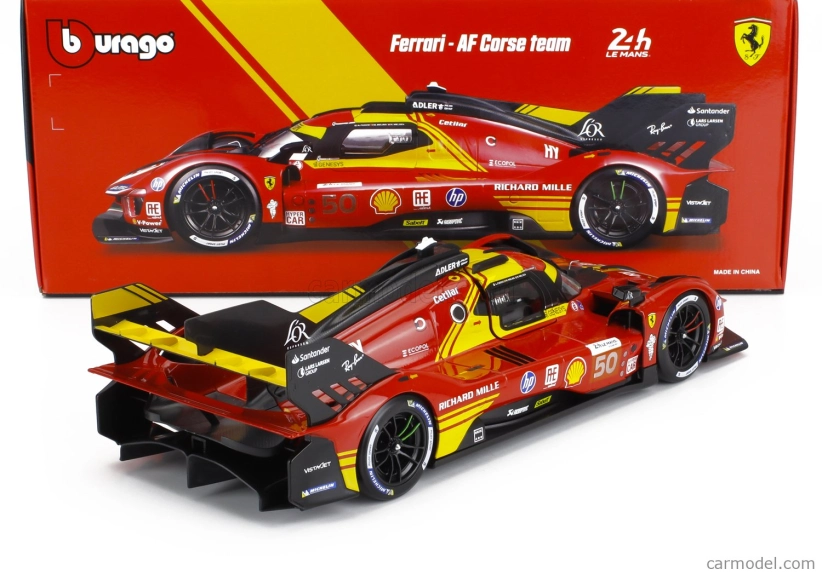 Bburago Ferrari 499p 3.0l Turbo V6 Team Ferrari Af Corse N 50 Winner 24h Le Mans 2024 Antonio Fuoco – Miguel Molina – Nicklas Nielsen 1:18 Red