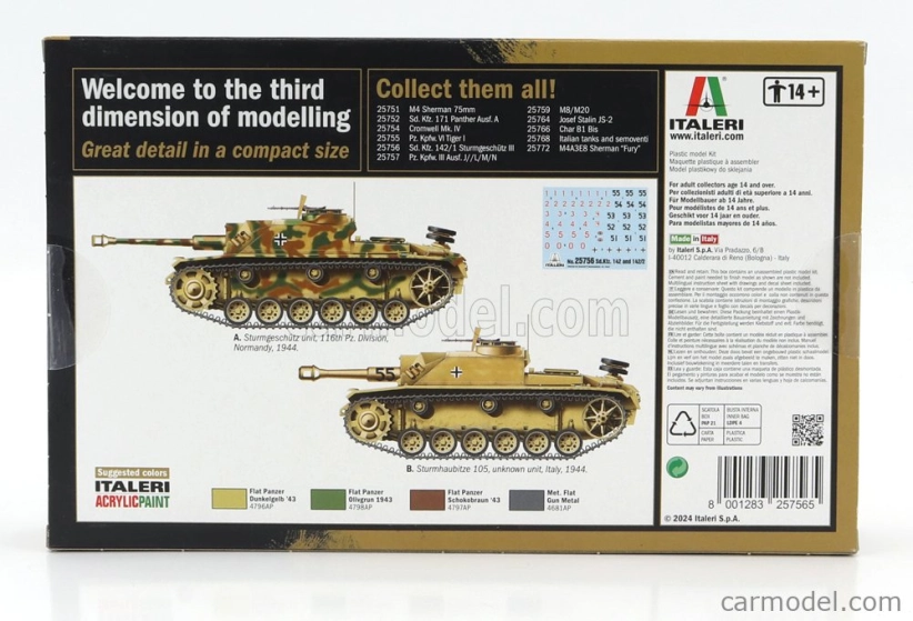 Italeri Tank Stug Iii Sturmhaubitze 105 Military 1944 1:56 /