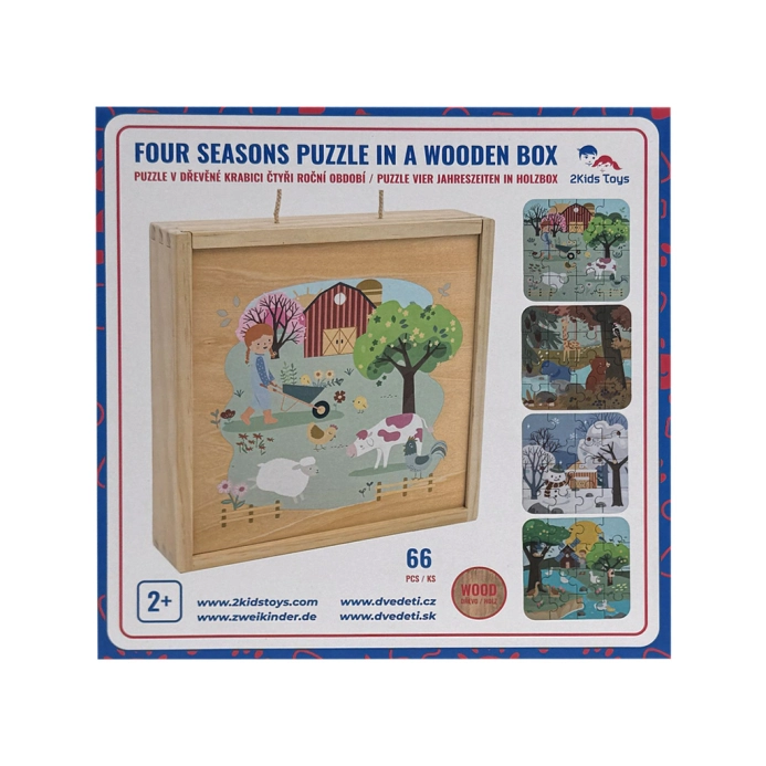 2Kids Toys Puzzle v dřevěné krabici Čtyři roční období - poškozený obal
