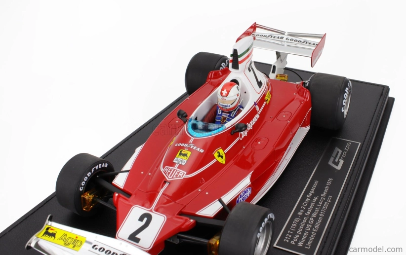 Repliky Ferrari F1 312t N 2 Pole Position Najrýchlejšie kolo a víťaz Long Beach Usa Gp (s figúrkou pilota) 1976 Clay Regazzoni 1:18 Red