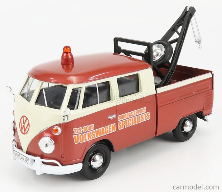 Motor-max Volkswagen T1 Type 2 Double Cabine Pick-up 1961 - Carro Attrezzi - Wrecker Road Service 1:24 Hnědá Béžová