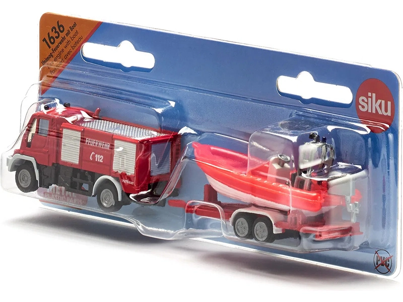 SIKU Blister - hasičské vozidlo Unimog s člnom