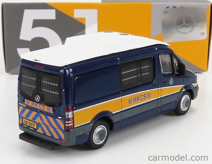 Drobné hračky Mercedes Benz Sprinter Van Transporter Hkcs Police 2018 1:76 Modrá žltá biela