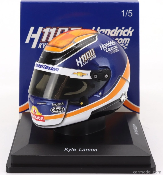 Spark-model Arai helmet Casco Helmet Kyle Larson Team Arrows Mclaren H1100 Nascar Cup Series Season 2024 1:5 Modrá Oranžová Bílá