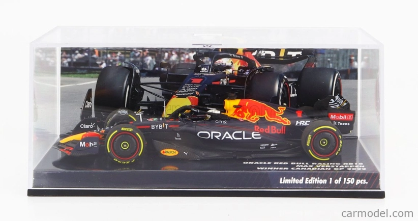Minichamps Red bull F1 Rb18 Team Oracle Red Bull Racing N 1 Winner Canadian Gp World Champion 2022 Max Verstappen 1:43 Matná modrá žltá červená