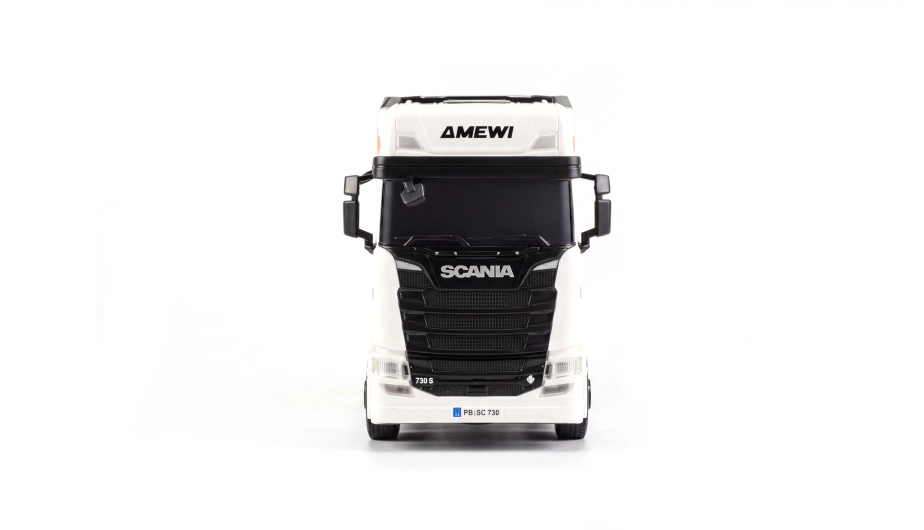 RC licencovaná Scania 730 S s návesom, GYRO, driftovacia, proporcionálny pohon 4x4, 1:64 RTR, biela