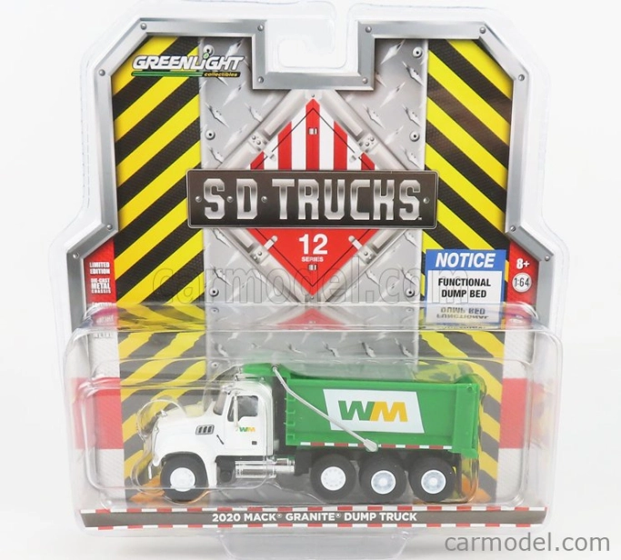 Greenlight Mack Granite Dump Truck Cassone Ribaltabile 4-assi 2020 1:64 bielo-zelený