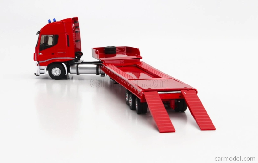 Eligor Iveco fiat Stralis 480xp Truck Rimorchio Pianale Trasporto Mezzi Movimento Terra Vigili Del Fuoco 2016 1:43 Red