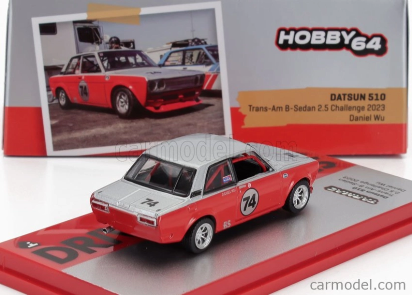 Tarmac Datsun 510 N 74 Racing 2023 1:64 Červená Bílá