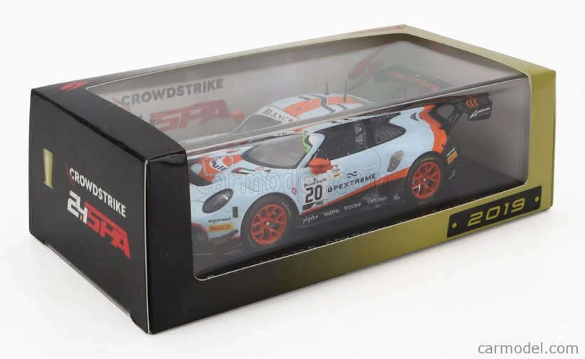 Iskrový model Porsche 911 991 Gt3 R 4.0l Flat-6 Team Gpx Racing N 20 Winner 24h Spa 2019 Richard Lietz - Michael Christensen - Kevin Estre 1:43 Svetlomodrá Oranžová Čierna