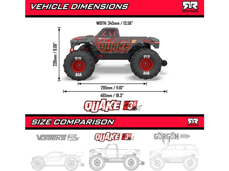RC auto Arrma Quake 223S BLX 2WD 1:10 RTR, červené