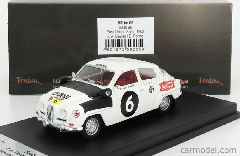 Trofeu Saab 96 N 6 Rally East African Safari 1962 J.a.davies - D.perros 1:43 Bílá Černá