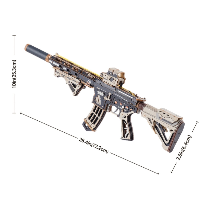 RoboTime 3D dřevěná skládačka Puška na vystřelování gumiček M416 Carbine