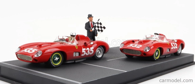 Art-model Ferrari Diorama Set 2x 315s Spider Sn0684 N 535 Winner Mille Miglia 1957 P.taruffi + N 532 2nd Mille Miglia 1957 W.von Trips 1:43 Red