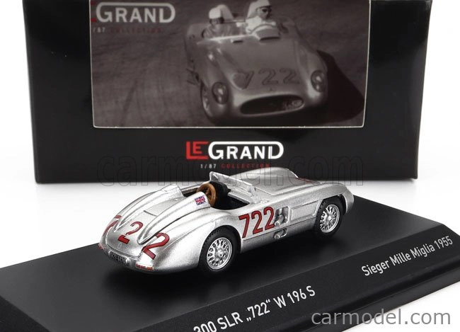 Brekina plast Mercedes benz 300 Slr Spider N 722 Winner Mille Miglia 1955 Stirling Moss - Denis Jenkinson 1:87 Silver