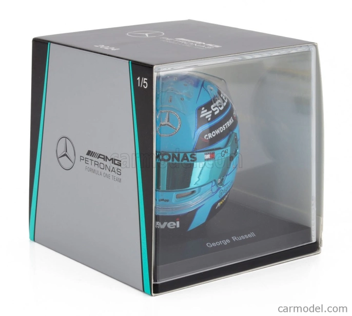 Spark-model prilby Bell Casco Helmet F1 George Russell F1 Team Mercedes Amg N 63 Abu Dhabi Gp 2024 - See You On Track , Lewis 1:5 Light Blue