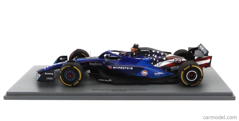 Spark-model Williams F1  Fw45 Team Williams Racing Gulf N 23 Austin Usa Gp 2023 Alexander Albon 1:18 Blue