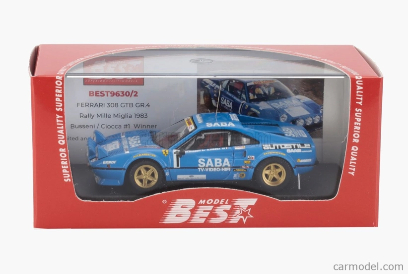 Best-model Ferrari 308 Gtb Team Saba (night Version) N 1 Winner Rally Mille Miglia 1983 Nicola Busseni - Daniele Ciocca 1:43 Blue