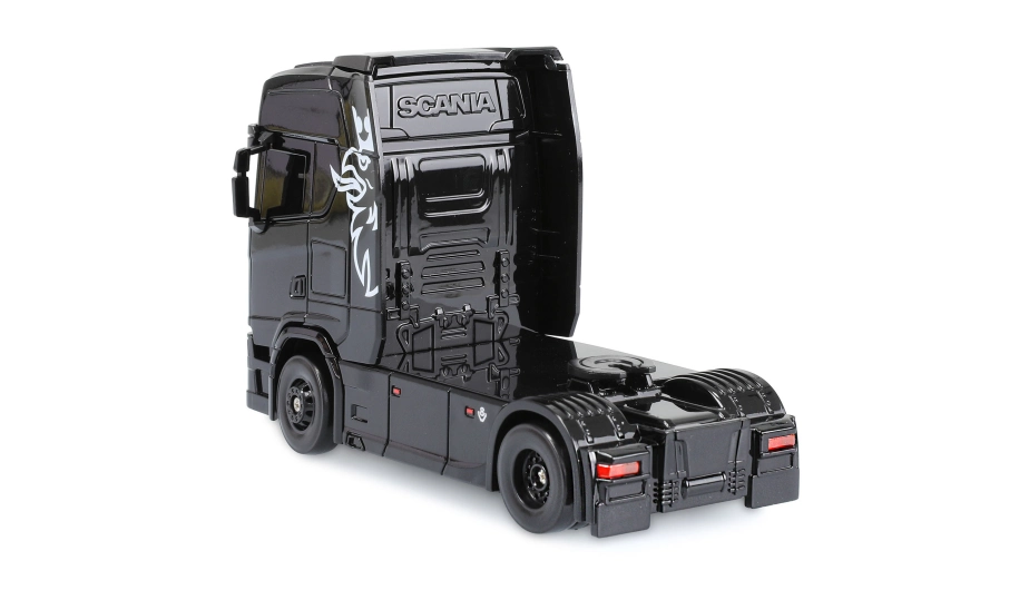 RC licencovaná Scania 730 S s návesom, GYRO, driftovacia, proporcionálny pohon 4x4, 1:64 RTR, čierna