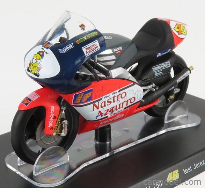 Edicola Aprilia 250cc Team Nastro Azzurro N 46 Majster sveta Test Jerez 1997 Valentino Rossi 1:18 Sivá červená biela