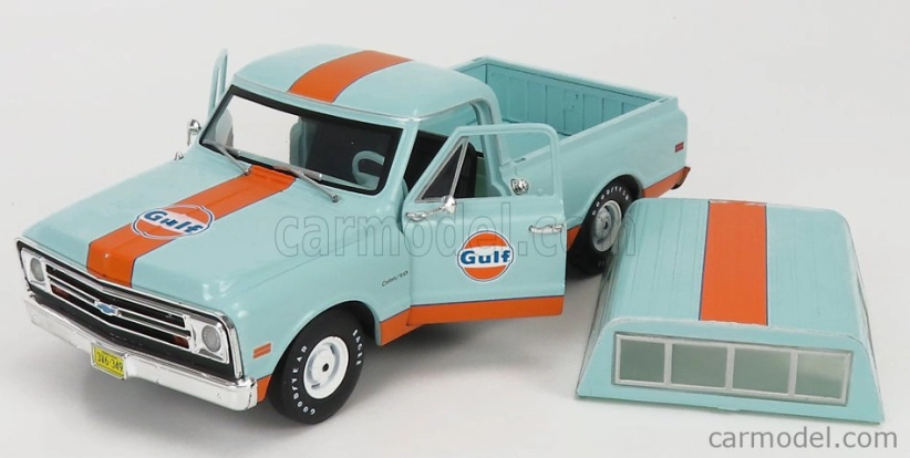 Greenlight Chevrolet C-10 Pick-up Closed Camper Gulf 1968 1:24 svetlo modrá oranžová