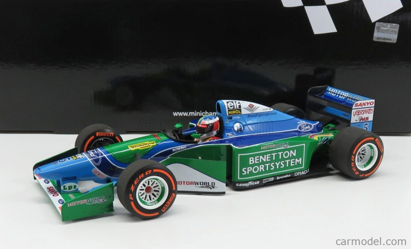 Minichamps Benetton F1 B194 Ford Mild Seven (auto Michaela Schumachera 1994 majstra sveta) Demonštračná jazda Gp Belgium Spa 2017 Mick Schumacher 1:18 Modrozelená