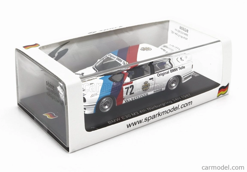 Spark-model BMW 3-series M3 (e30) Team Bmw Motorsport N 72 24h Nurburgring 1987 Dieter Quester - Markus Oestreich - Winfried Vogt 1:43 Bílá Modrá Červená