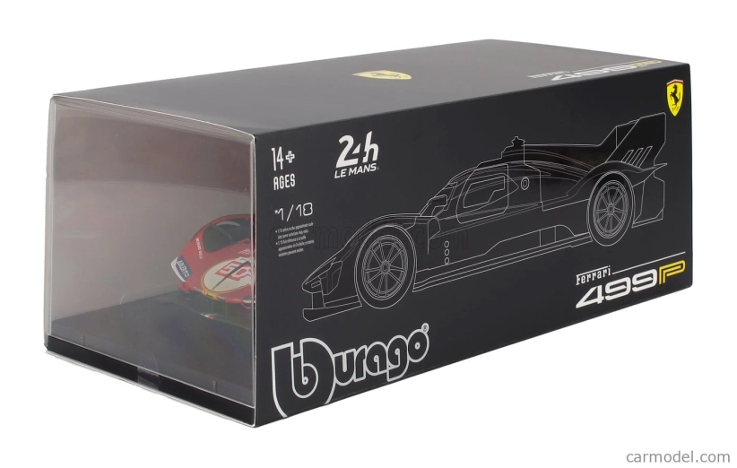 Bburago Ferrari With Showcase - 499p 3.0l Turbo V6 Team Ferrari Af Corse N 50 Winner 24h Le Mans (after Race Version) 2024 Antonio Fuoco - Miguel Molina - Nicklas Nielsen 1:18 Red
