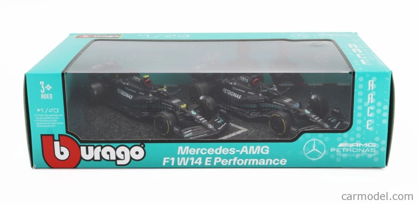 Bburago Mercedes gp Set F1 2x W14 Team Mercedes-amg Petronas Formula One N 44 Season 2023 Lewis Hamilton + N 63 Season 2023 George Russell 1:43 Matt Black