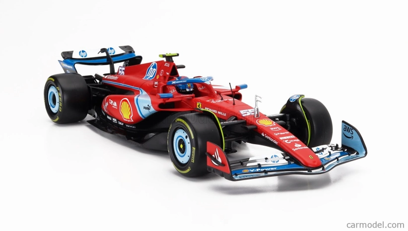 Bburago Ferrari F1  Sf-24 Team Scuderia Ferrari N 55 5th Miami Gp 2024 Carlos Sainz 1:18 Červená Černá Světle Modrá