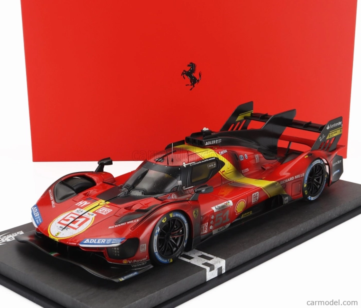 Bbr-models Ferrari 499p 3.0l Turbo V6 Team Ferrari Af Corse N 51 Winner 24h Le Mans (dirty Version - End Of Race) 2023 Alessandro Pier Guidi - James Calado - Antonio Giovinazzi - Con Vetrina - With Showcase 1:18 Červená Žlutá Černá