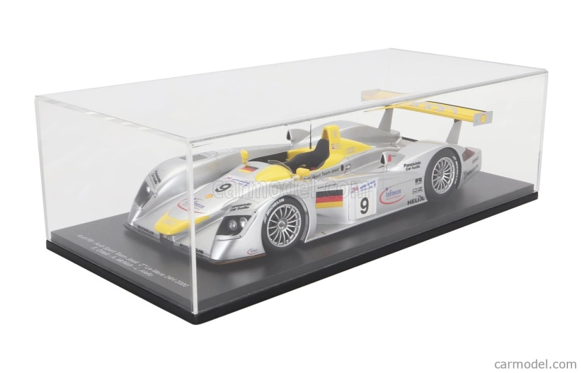 Spark-model Audi R8 3.6l Turbo V8 Team Audi Sport Joest N 9 2nd 24h Le Mans 2000 Laurent Aiello - Allan Mcnish - Stephane Ortelli 1:18 Stříbrná Žlutá