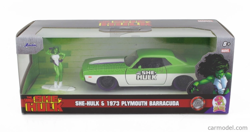 Jada Plymouth Barracuda With She-hulk Figures 1973 1:32 Zelená Bílá