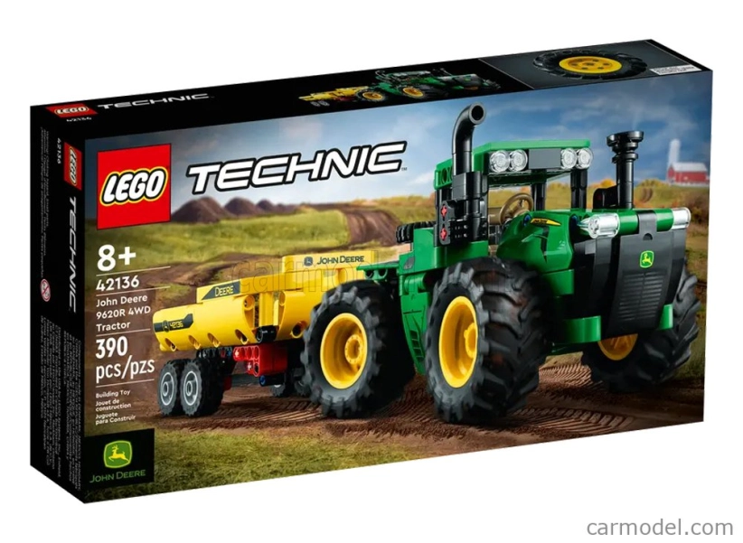 Lego John deere Lego Technic - 9620r 4wd Traktor s prívesom 2018 - 390 Pezzi - 390 dielikov zeleno žltá