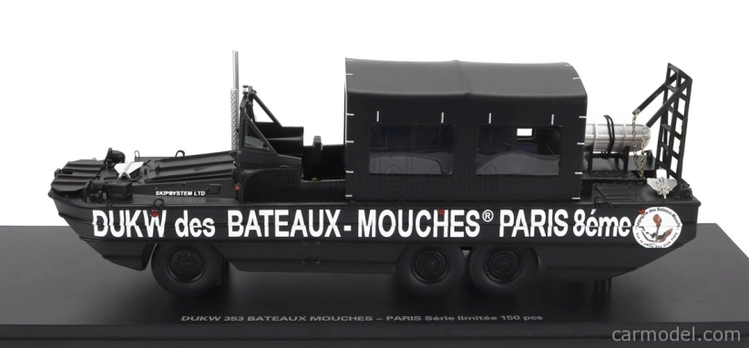 Perfex GMC Dukw Cckw 353 Truck Boat Bateaux Mouches Paris Anfibio Gommato 3-assi 1965 1:43 Black