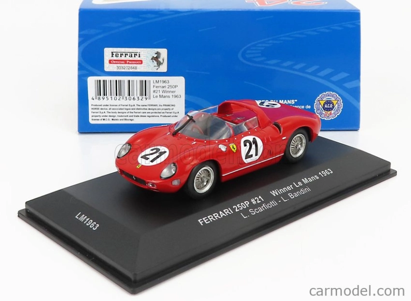 Ixo-models Ferrari 250p Spider 3.0l V12 Team Ferrari Spa Sefac N 21 Winner 24h Le Mans 1963 L.scarfiotti - L.bandini 1:43 Červená