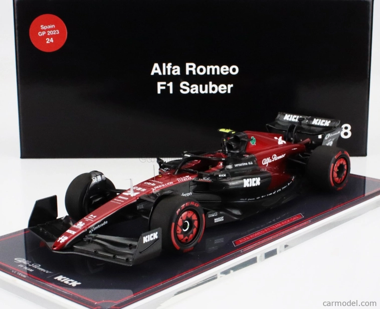 Nzg Alfa romeo F1 C43 Team Stake N 24 Spanish Gp 2023 Zhou Guanyu - Con Vetrina - With Showcase 1:18 Černá Červená